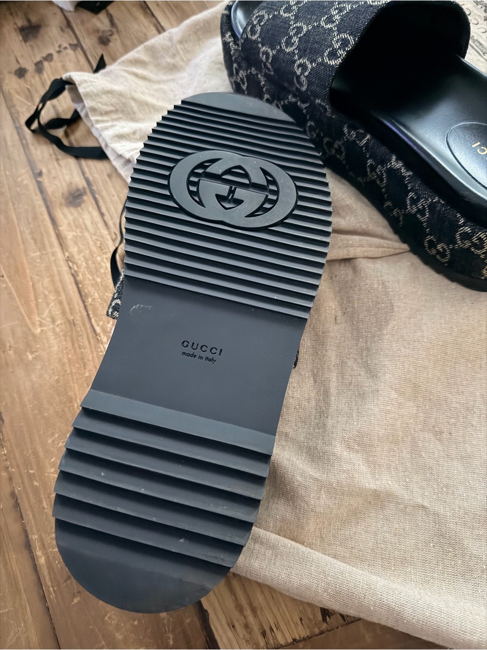 Gucci Black Monogram Slide Sandals